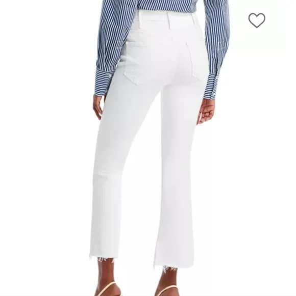 MOTHER The Hustler Ankle Fray Hem Jeans White Straight Flare - Picture 8 of 15